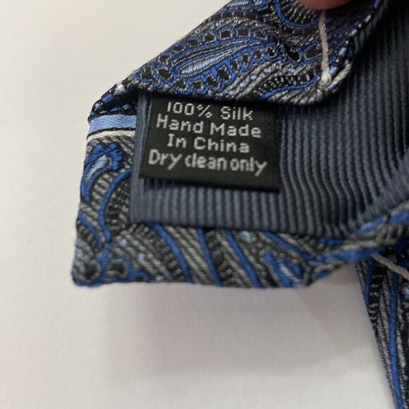 ProntoUomo platinum Mens wearhouse gray baby blue black paisley stripe Xlong - Picture 7 of 7